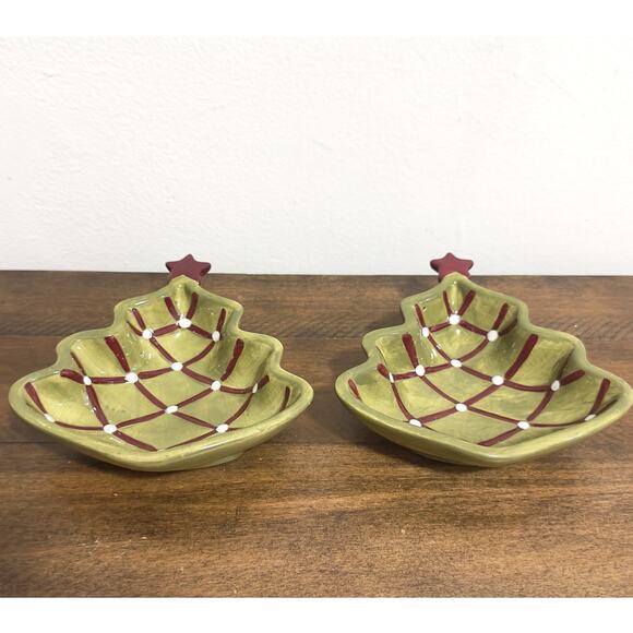 Pottery Barn - Seasons Greetings, Christmas Tree Nut Dish - Red Star (set of 2) - Picture 2 of 6